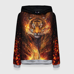 Толстовка-худи женская Огненный тигр Сила огня, цвет: 3D-меланж