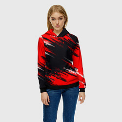 Толстовка-худи женская БЕЛО-КРАСНАЯ КРАСКА, цвет: 3D-черный — фото 2