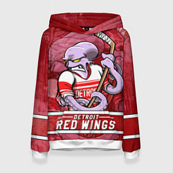 Толстовка-худи женская Детройт Ред Уингз, Detroit Red Wings Маскот, цвет: 3D-белый