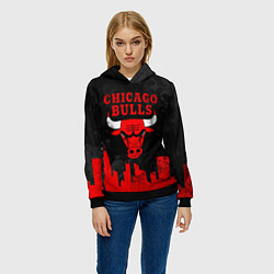 Толстовка-худи женская Chicago Bulls, Чикаго Буллз Город, цвет: 3D-черный — фото 2