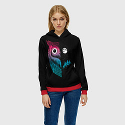 Толстовка-худи женская Ночная сова Градиент, цвет: 3D-красный — фото 2