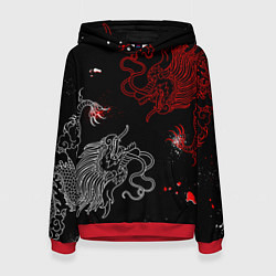 Толстовка-худи женская Китайский дракон Красно - Белый, цвет: 3D-красный