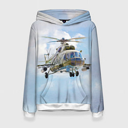 Толстовка-худи женская Многоцелевой вертолёт МИ-8, цвет: 3D-белый