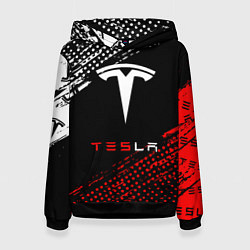 Толстовка-худи женская Tesla - Logo Pattern, цвет: 3D-черный