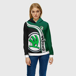 Толстовка-худи женская SKODA AUTO ШКОДА АВТО, цвет: 3D-белый — фото 2