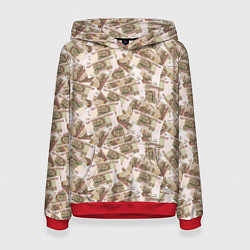 Толстовка-худи женская Купюры 100 рублей, цвет: 3D-красный