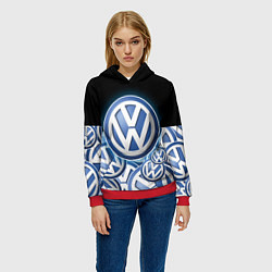 Толстовка-худи женская Volkswagen Большое лого паттерн, цвет: 3D-красный — фото 2