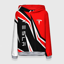 Толстовка-худи женская ТЕСЛА - КРАСНЫЙ СПОРТИВНЫЙ, цвет: 3D-меланж