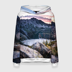 Толстовка-худи женская Горы на закате, цвет: 3D-белый