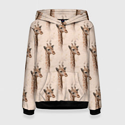 Толстовка-худи женская Голова жирафа паттерн, цвет: 3D-черный