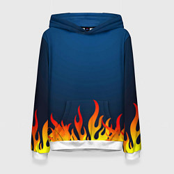 Толстовка-худи женская Пламя огня синий фон, цвет: 3D-белый