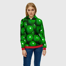Толстовка-худи женская Крупный зеленый горошек, цвет: 3D-красный — фото 2