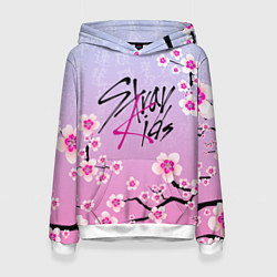 Толстовка-худи женская Stray Kids цветы сакуры, цвет: 3D-белый