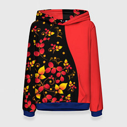 Толстовка-худи женская Хохлома Русская роспись, цвет: 3D-синий
