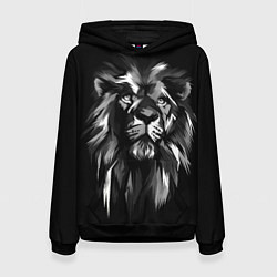 Толстовка-худи женская Голова льва в черно-белом изображении, цвет: 3D-черный