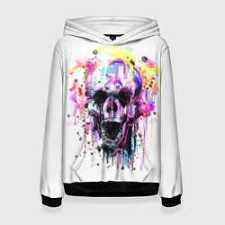 Толстовка-худи женская Череп - акварель, цвет: 3D-черный