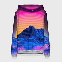 Толстовка-худи женская Vaporwave Mountains Психоделика Неон, цвет: 3D-меланж