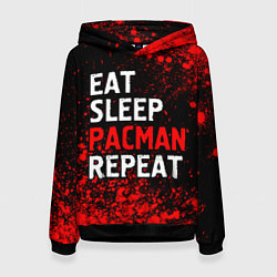 Толстовка-худи женская Eat Sleep Pacman Repeat Арт, цвет: 3D-черный