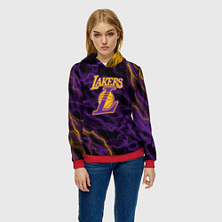 Толстовка-худи женская Лейкерс Lakers яркие молнии, цвет: 3D-красный — фото 2