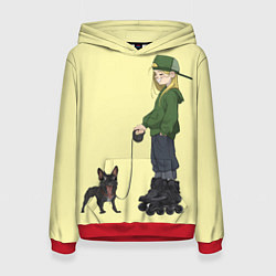 Толстовка-худи женская Девочка и собака-улыбака, цвет: 3D-красный