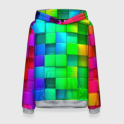 Толстовка-худи женская РАЗНОЦВЕТНЫЕ КУБИКИ MULTICOLORED CUBES, цвет: 3D-меланж