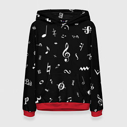 Женская толстовка Нотные Знаки Белые на Черном