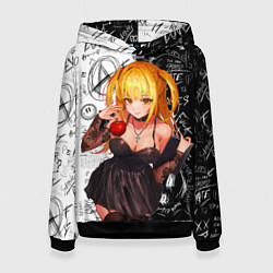 Толстовка-худи женская Миса с яблоком Тетрадь смерти, цвет: 3D-черный