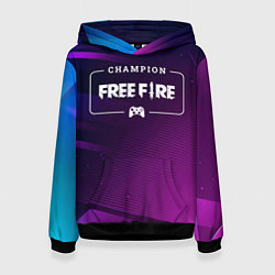 Толстовка-худи женская Free Fire Gaming Champion: рамка с лого и джойстик, цвет: 3D-черный