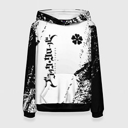 Толстовка-худи женская Black clover чёрный клевер вертикальная надпись, цвет: 3D-черный