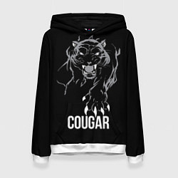 Толстовка-худи женская Cougar on the hunt - Пума на охоте, цвет: 3D-белый