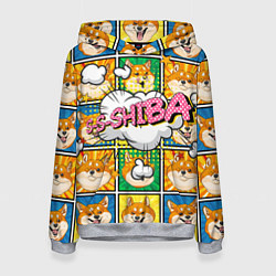 Толстовка-худи женская Pop art shiba inu, цвет: 3D-меланж