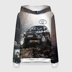 Толстовка-худи женская Toyota Land Cruiser 200 в пещере со скальными рису, цвет: 3D-белый