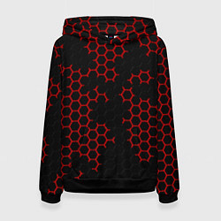 Толстовка-худи женская НАНОКОСТЮМ Black and Red Hexagon Гексагоны, цвет: 3D-черный