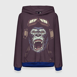 Толстовка-худи женская Орущая горилла, цвет: 3D-синий