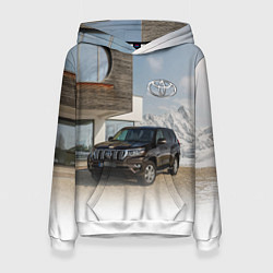 Толстовка-худи женская Тoyota Land Cruiser Prado у горного коттеджа Mount, цвет: 3D-белый