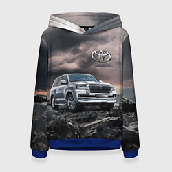 Толстовка-худи женская Toyota Land Cruiser 200 среди скал, цвет: 3D-синий