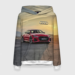 Толстовка-худи женская Audi RS 7 на закате солнца Audi RS 7 at sunset, цвет: 3D-белый