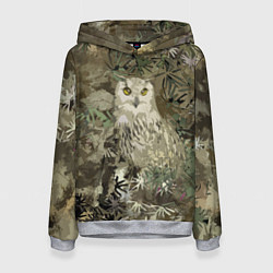 Толстовка-худи женская Сова на абстрактном коричневом фоне, цвет: 3D-меланж