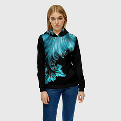 Толстовка-худи женская Черный с голубым неоновый фрактал Ледяная абстракц, цвет: 3D-черный — фото 2