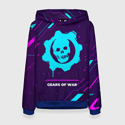 Толстовка-худи женская Символ Gears of War в неоновых цветах на темном фо, цвет: 3D-синий