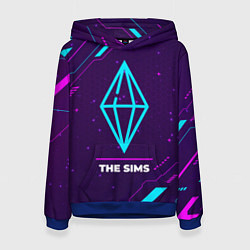 Женская толстовка Символ The Sims в неоновых цветах на темном фоне