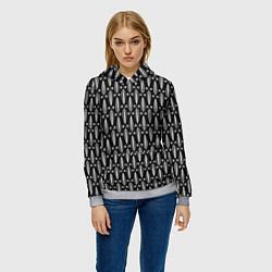 Толстовка-худи женская Черно-белый современный модный узор листья, цвет: 3D-меланж — фото 2