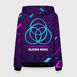 Женская толстовка Символ Elden Ring в неоновых цветах на темном фоне