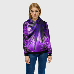 Толстовка-худи женская Неоновый фрактал черный с фиолетовым Абстракция, цвет: 3D-черный — фото 2