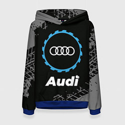 Толстовка-худи женская Audi в стиле Top Gear со следами шин на фоне, цвет: 3D-синий