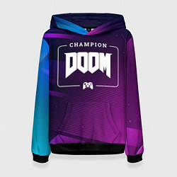 Толстовка-худи женская Doom Gaming Champion: рамка с лого и джойстиком на, цвет: 3D-черный