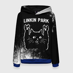 Толстовка-худи женская Группа Linkin Park и Рок Кот, цвет: 3D-синий