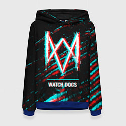 Толстовка-худи женская Watch Dogs в стиле Glitch Баги Графики на темном ф, цвет: 3D-синий