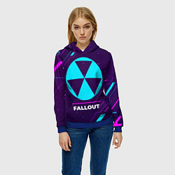 Толстовка-худи женская Символ Fallout в неоновых цветах на темном фоне, цвет: 3D-синий — фото 2