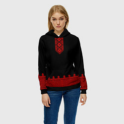Толстовка-худи женская Черная славянская рубаха, цвет: 3D-черный — фото 2